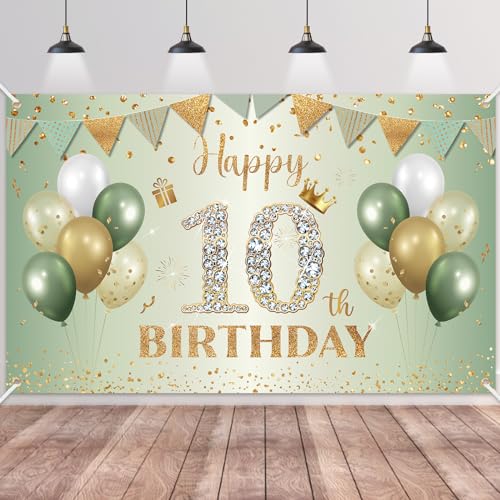 10.Geburtstag Banner Grün Gold,BTZO 10.Geburtstagsbanner,Deko 10 Geburtstag Dekoration Banner Hintergrund für 10 Mädchen und Jungen Geburtstagsfeier Deko 10.Geburtstag Banner Grün Gold,BTZO 10.Geburtstagsbanner,Deko 10 Geburtstag Dekoration Banner Hintergrund für 10 Mädchen und Jungen Geburtstagsfeier Deko von BTZO