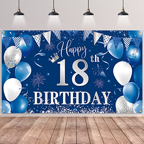 18.Geburtstag Banner Blau,BTZO 18.Geburtstag Jungen,Deko 18 Geburtstag Mädchen,18 Geburtstag Hintergrund Banner für 18 Party Geburtstagsdeko von BTZO
