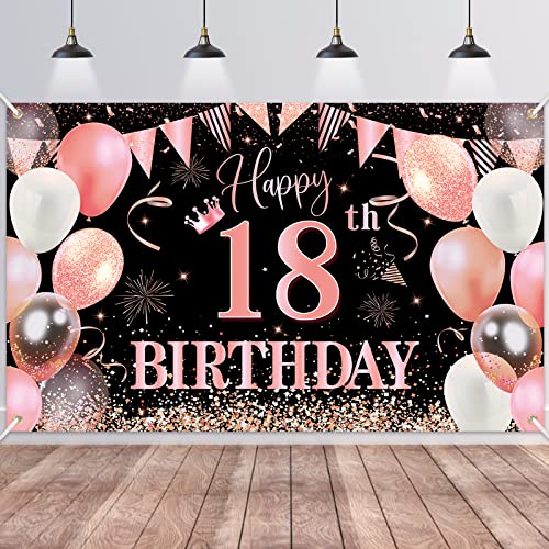 BTZO 18. Geburtstag Banner Rose Gold - Deko für Jungen und Mädchen, Hintergrund für Party, 180 * 110CM BTZO 18. Geburtstag Banner Rose Gold - Deko für Jungen und Mädchen, Hintergrund für Party, 180 * 110CM von BTZO