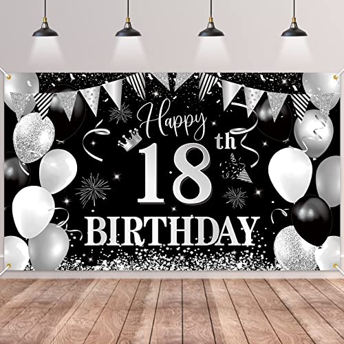 BTZO Hintergrundbanner zum 18. Geburtstag, BTZO Dekorationen zum 18. Geburtstag, Schwarz-Silber, großer Stoff-Fotohintergrund für Jungen und Mädchen, 18. Geburtstagsparty, 180–110 cm BTZO Hintergrundbanner zum 18. Geburtstag, BTZO Dekorationen zum 18. Geburtstag, Schwarz-Silber, großer Stoff-Fotohintergrund für Jungen und Mädchen, 18. Geburtstagsparty, 180–110 cm von BTZO