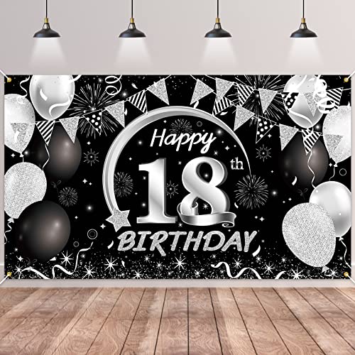 BTZO 18. Geburtstag Banner Schwarz Silver - Deko für Jungen und Mädchen, Hintergrund für Party BTZO 18. Geburtstag Banner Schwarz Silver - Deko für Jungen und Mädchen, Hintergrund für Party von BTZO