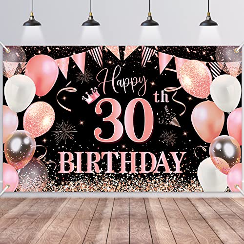 30.Geburtstag Banner Rose Gold,BTZO 30.Geburtstag Frauen,Deko 30 Geburtstag Mädchen,30 Geburtstag Hintergrund Banner für 30 Party Geburtstagsdeko,180 * 110CM von BTZO