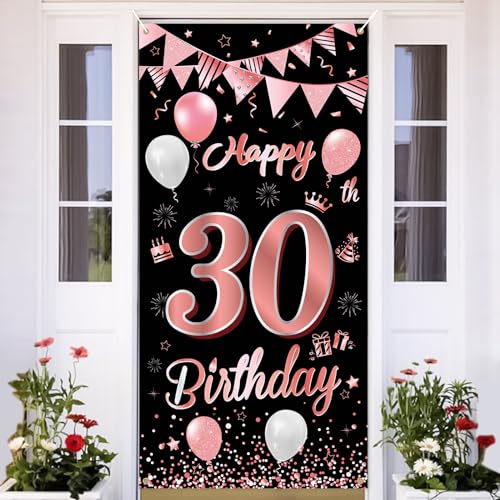 30.Geburtstag Banner Roségold Schwarz,BTZO 30.Geburtstag Dekoration,Deko 30.Geburtstagsfeier,Banner 30 Geburtstag,30 Geburtstag Poster Hintergrund Banner für 30 Männer und Frauen Party Geburtstagsdeko von BTZO