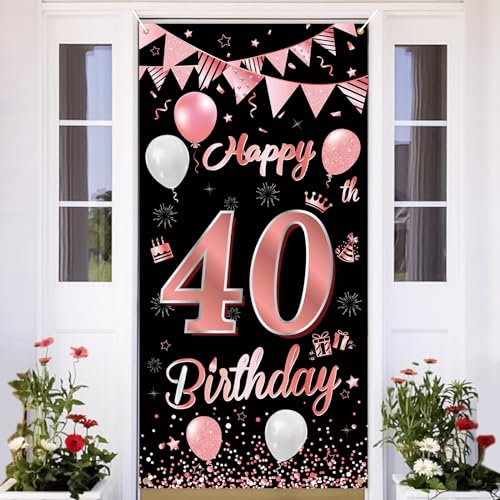 40.Geburtstag Banner Roségold Schwarz,BTZO 40.Geburtstag Dekoration,Deko 40.Geburtstagsfeier,Banner 40 Geburtstag,40 Geburtstag Poster Hintergrund Banner für 40 Männer und Frauen Party Geburtstagsdeko von BTZO