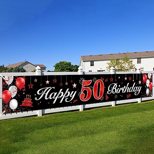 BTZO 50. Geburtstagsfeier Dekorationen Banner - Rot Schwarz, Deko Hintergrund Lange Größe Für Frauen Und Männer Party Geburtstagdeko von BTZO