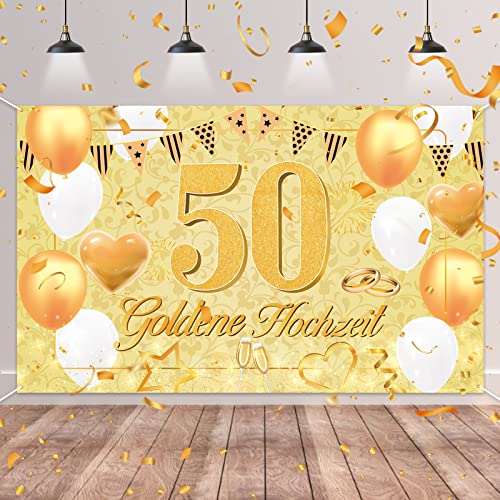 50.Goldenen Hochzeit Banner,BTZO Goldene Hochzeit Deko Stoff Banner für 50 Jubiläum Hochzeitstag Dekoration Tisch Garten Mauer Innen Außen Hintergrund Deko,180 x 110cm 50.Goldenen Hochzeit Banner,BTZO Goldene Hochzeit Deko Stoff Banner für 50 Jubiläum Hochzeitstag Dekoration Tisch Garten Mauer Innen Außen Hintergrund Deko,180 x 110cm von BTZO