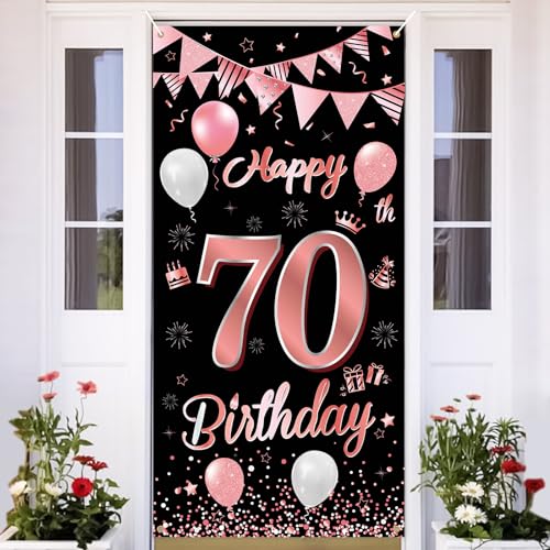 70.Geburtstag Banner Roségold Schwarz,BTZO 70.Geburtstag Dekoration,Deko 70.Geburtstagsfeier,Banner 70 Geburtstag,70 Geburtstag Poster Hintergrund Banner für 70 Männer und Frauen Party Geburtstagsdeko von BTZO