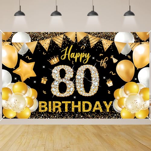 80 Geburtstag Dekoration,BTZO 80 Geburtstag Banner Schwarz Gold,Extra Große 80 Geburtstag Hintergrund Banner,80 Party Geburtstagsdeko Frau Mann 80 Geburtstag Dekoration,BTZO 80 Geburtstag Banner Schwarz Gold,Extra Große 80 Geburtstag Hintergrund Banner,80 Party Geburtstagsdeko Frau Mann von BTZO