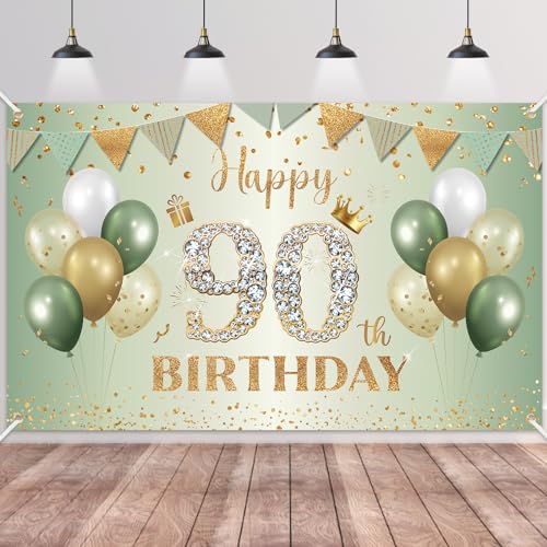 90.Geburtstag Banner Grün Gold,BTZO 90.Geburtstagsbanner,Deko 90 Geburtstag Dekoration Banner Hintergrund für 90 Frauen und Männer Geburtstagsfeier Deko 90.Geburtstag Banner Grün Gold,BTZO 90.Geburtstagsbanner,Deko 90 Geburtstag Dekoration Banner Hintergrund für 90 Frauen und Männer Geburtstagsfeier Deko von BTZO