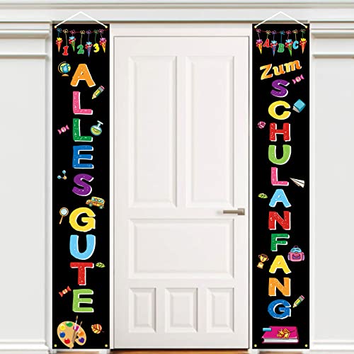 Einschulung Banner Deko,BTZO Alles Gute Zum Schulanfang Banner Schulkind Banner Schulanfang Willkommen Veranda Zeichen Einschulung deko für Mädchen Jungen 185*30cm von BTZO