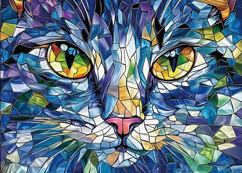 BUHAH Katze Buntglas-Puzzles für Erwachsene 1000 Teile Hübsches Kätzchen-Kunst-Puzzles unmöglich herausforderndes Tier ästhetisches Puzzle als Familienaktivität von BUAHA