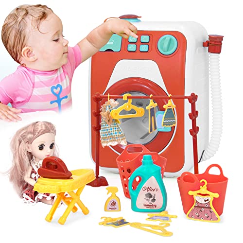 BUBBLEBAY Haushaltsspielzeug Waschmaschine für Kinder mit Funktion Spielset mit Puppe Simulationswaschmaschine Mini Washing Machine von BUBBLEBAY
