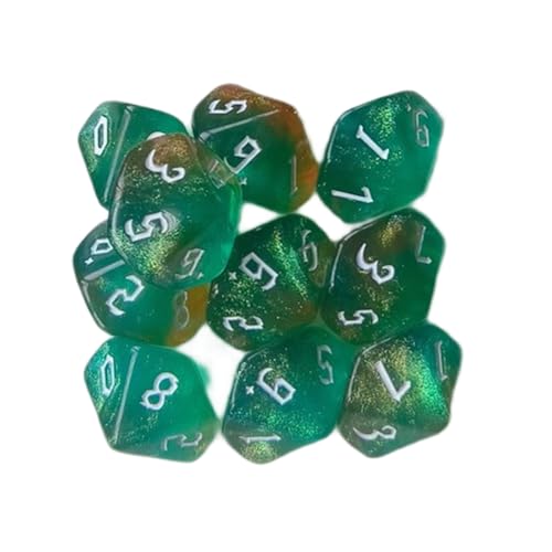 10pcs Acrylpolyedrische Dices 10 Seitig Spiele Glitzern Farbenfrohes Board Für Rollenspieltabelle Tabletop Accessoires von BUBEFSKD