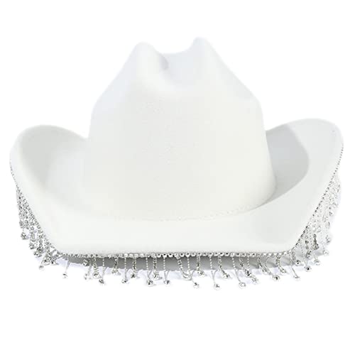 BUBEFSKD Cowgirl Hat Rhinestones Quasten Quasten Schimmernde Rave Disco Für Halloween Dress Up Cosplays Party Kostümzubehör Cowboy Ressensteine ​​Fransen Cowgirl Kostüm Erwachsene Mädchen Um Zu von BUBEFSKD