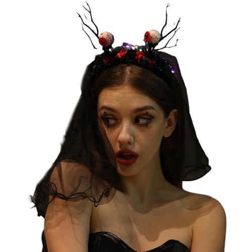 BUBEFSKD Gothic Halloween Live Broadcast Hairband Frauen Photoshoots Bowknot/Schwarzgarn Schleier Stirnbänder Schwarze Farbe Haarzubehör Hexen Haarzubehör von BUBEFSKD