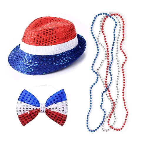 BUBEFSKD Independance Day Kostüm Onkel Accessoires Top Pailletten Stirnband Halsketten Strümpfe Für Frauen Und Männer Independance Day Stirnband Halskette Set Für Männer Frauen Mädchen Kostümzubehör von BUBEFSKD