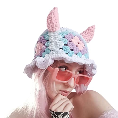 BUBEFSKD Mädchen Strick Osterfoto Requisite Süße Hornkostüm Y2K Märchen Eimer Osterhorn Dekorationen Häkelhut Für Frauen von BUBEFSKD