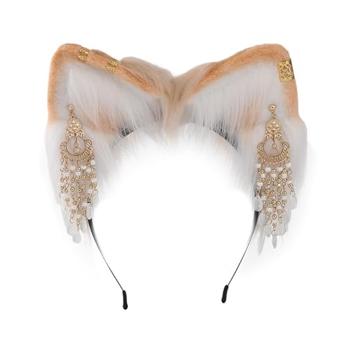 BUBEFSKD Ohrhaarhoop Für Frauen Mit Quasten Plüschhaarband Lolitastyle Cosplay Stirnband Party Kostüm Rollenspiel Spiel Kopfschmuck Niedliche Katze Ohrhaarband Cosplay Accessoire von BUBEFSKD