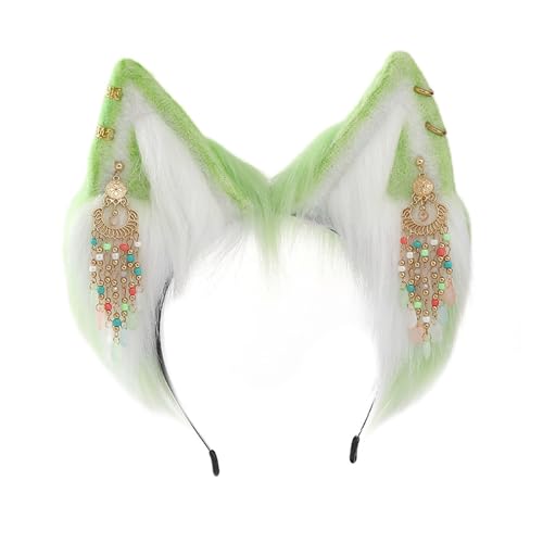 BUBEFSKD Ohrhaarhoop Für Frauen Mit Quasten Plüschhaarband Lolitastyle Cosplay Stirnband Party Kostüm Rollenspiel Spiel Kopfschmuck Niedliche Katze Ohrhaarband Cosplay Accessoire von BUBEFSKD