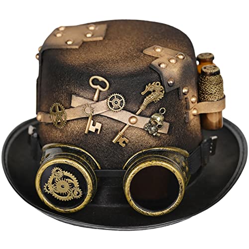 BUBEFSKD Steampunk Top Für Männer Mit Schutzbrillen Gay Bowler Party Kostüm Carnival Nachtclub Steampunk Top Mit Schutzbrillen von BUBEFSKD