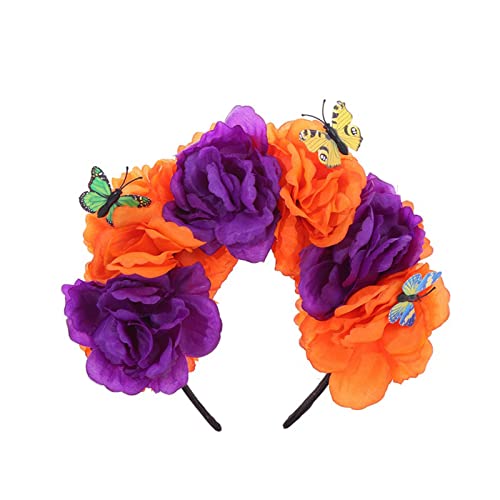 BUBEFSKD Tag Des Toten Stirnbands Mexikaner Blumenkrone Mit Schmetterlingen Halloween Haarzubehör Für Themenpartys Halloween Tag Der Toten Krone Gothics Stirnband Kopfstückhaarzubehör Kleid von BUBEFSKD
