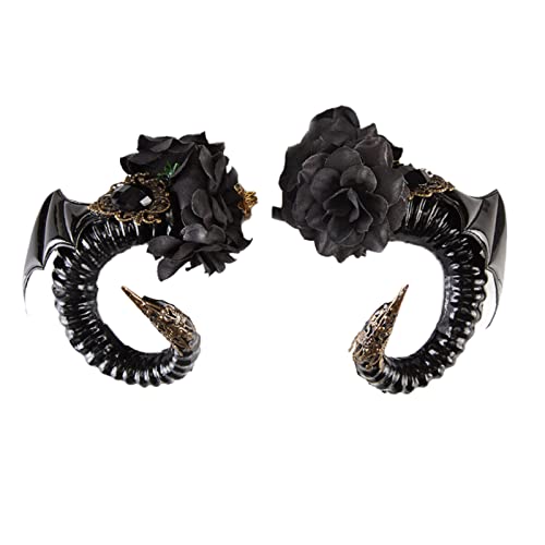 Halloween Hexe Schwarze Farbe Ochsenhorn Form Haarnadel Film Dämon Böse Horn Haarclip Gothic Cosplay Kostüm Kopfstückshörner Ochsen Schaf Schwarzer Stirnband Dämon Ziege von BUBEFSKD