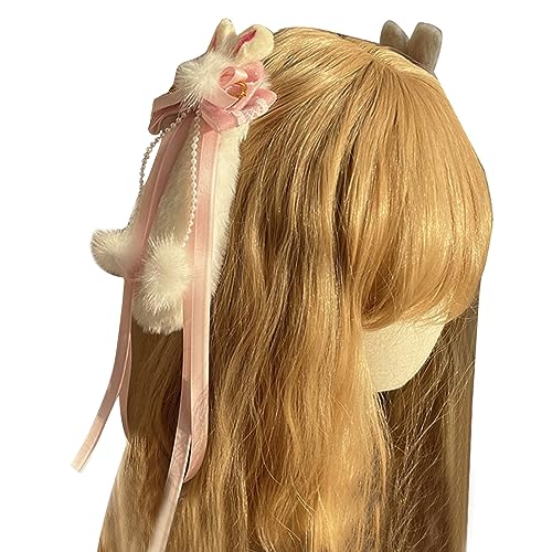 Neujahr Girls Hair Clip Zarte Baskenmini Top Neujahr Kostüm Pelzige Kaninchenohren Stirnband Mit Spitzenband Baskenmütze Mit Bögen von BUBEFSKD