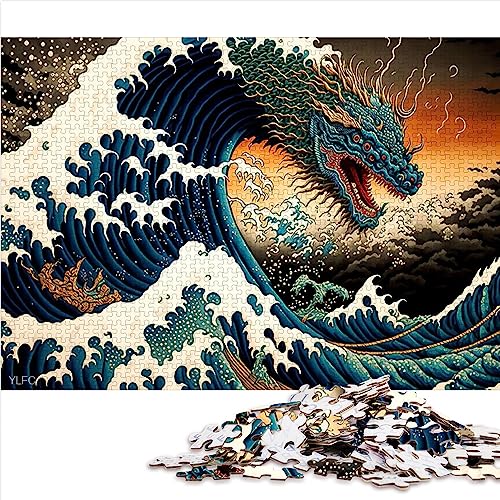 1000 Teile Puzzle Gifts Dragon aus Kanagawa Holzpuzzle mit vollständig ineinandergreifenden und zufällig geformten Teilen 19,7 x 29,5 Zoll von BUBELS