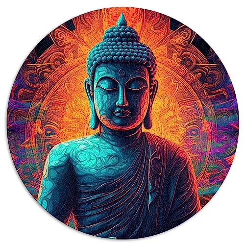 1000 Teile Puzzle für Erwachsene Buddha Psychadelic Mandala rundes Puzzle Geschenkkarton Puzzle 26,5 x 26,5 Zoll von AITEXI
