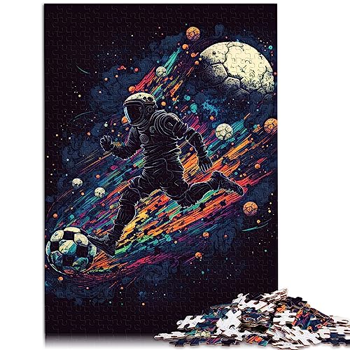 1000-teilige Puzzles für Erwachsene und Kinder von Astronaut, der Fußball spielt. Premium-Brettpuzzle aus 100% recyceltem Material, praktisches Spiel, Familiendekoration, 26 x 38 cm von BUBELS