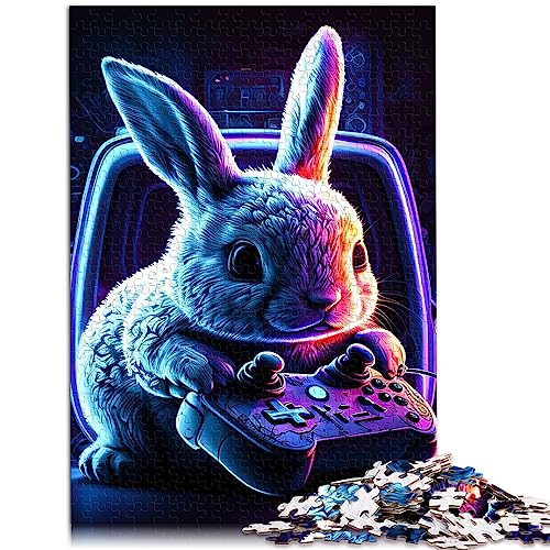 1000-teiliges Puzzle für Erwachsene, Kaninchen-Neon-Holzpuzzle, Lernspiele, Heimdekoration, Puzzle, 38 x 52 cm von BUBELS
