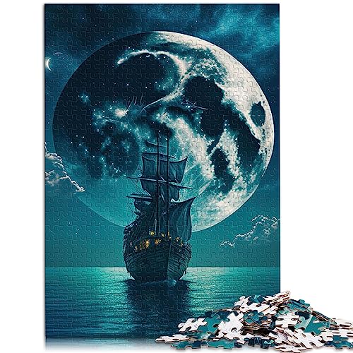 Boot Mond Nacht 1000 Erwachsene Teile Puzzle Holzpuzzles Lernen Lernspielzeug 50x75cm von BUBELS