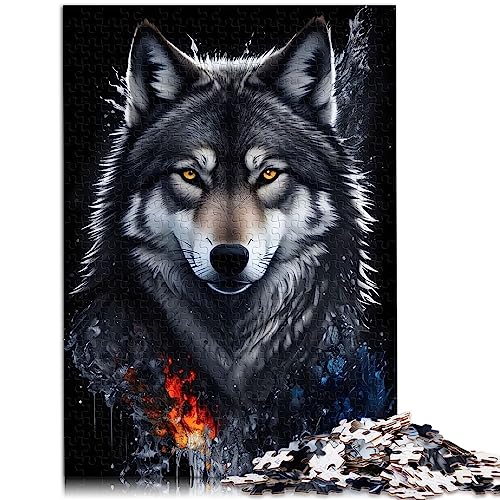 Grauer Wolf-Portrait-Puzzle für Erwachsene und Kinder, 1000 Teile Papppuzzle, Familienpuzzle für Kinder, 26 x 37 cm von AITEXI