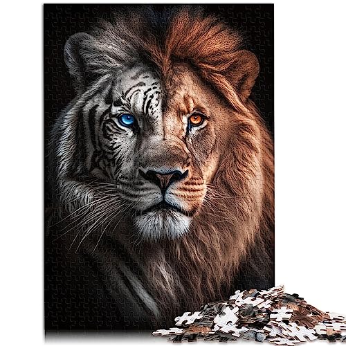 Löwen-Tiger-Portrait-Puzzle, 1000 Teile, für Erwachsene, Holzpuzzle, Familienspiel, Stressabbau, schwieriges Herausforderungspuzzle, 19,7 x 29,5 Zoll von BUBELS
