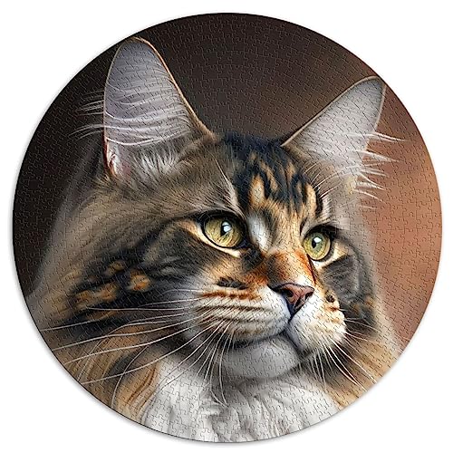 Puzzle für Erwachsene 1000 Teile Maine Coon Portrait rundes Puzzle | Puzzles Premium 100% recyceltes Brett 26,5 x 26,5 Zoll von AITEXI