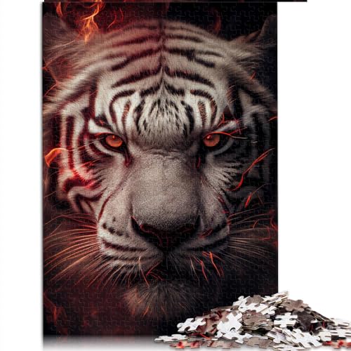 Weiße Tiger aus rotem Feuer, 1000-teilige Puzzles für Erwachsene, Holzpuzzles und das Puzzle 19,7 x 29,5 Zoll von BUBELS