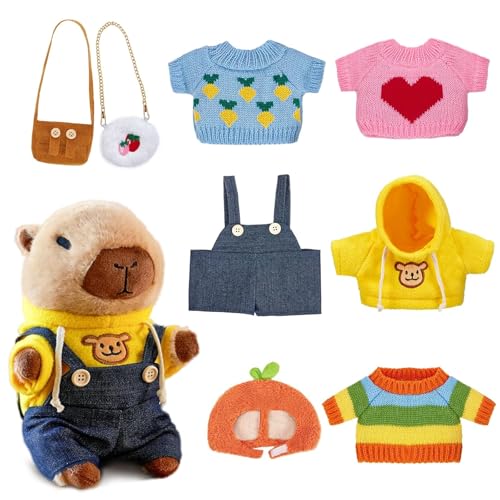 Capybara Kuscheltier, 25cm Capybara Plüschtier Dress Up Set, mit 5 Kleidung & Hut & 2 Kreuzschultertaschen, Capybara Plüschpuppenspielzeug, Anziehspielzeug Geschenke für Kinder Capybara Kuscheltier, 25cm Capybara Plüschtier Dress Up Set, mit 5 Kleidung & Hut & 2 Kreuzschultertaschen, Capybara Plüschpuppenspielzeug, Anziehspielzeug Geschenke für Kinder von BUERPINKING