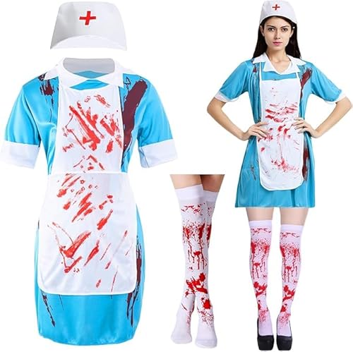 BUERPINKING Zombie Krankenschwester Kostüm Damen, Krankenschwester Zombie Set (M) von BUERPINKING