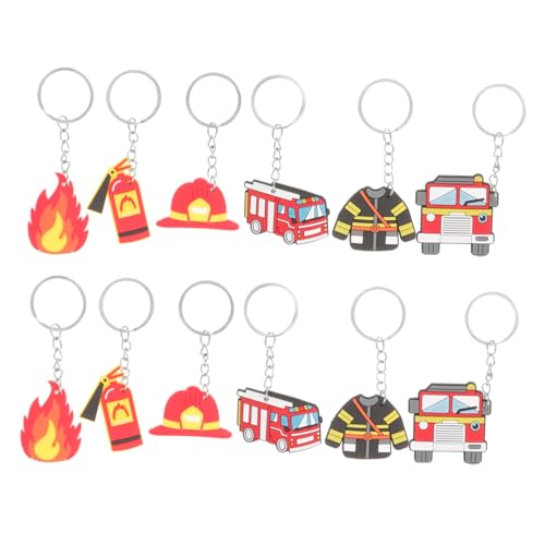 BUGUUYO 12 Stück Feuerwehrmann Schlüsselanhänger Teiliges Kreative Dekoration mit Feuerwehrfahrzeug Design Praktische und Stilvolle Schlüsselanhänger für Feuerwehr Fans als für von BUGUUYO
