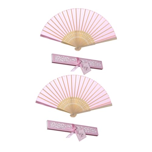 BUGUUYO 2 Stück Faltbare Handfächer Damen Chinesischer Stil Zarter Bambusrahmen Rosa mit Box Leichter Tragbarer Faltfächer für Hochzeit Party Dekoration von BUGUUYO