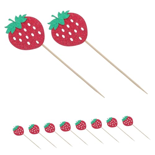 BUGUUYO 24 Stück Glitzernde Rote Erdbeer Kuchen Dekorationen Fruchtige Muffin Cupcake Picks für Shower Hochzeiten und Geburtstagsfeiern Süßigkeiten Party Zubehör von BUGUUYO