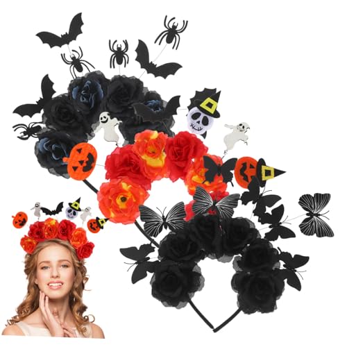 BUGUUYO 3 Stück Teiliges Halloween Haarreifen mit Fledermaus Spinne und Gespenst Vielseitige Day Of Dead Headpieces für Kostümparty Stilvolle Halloween accessoires für Damen und Cosplay von BUGUUYO