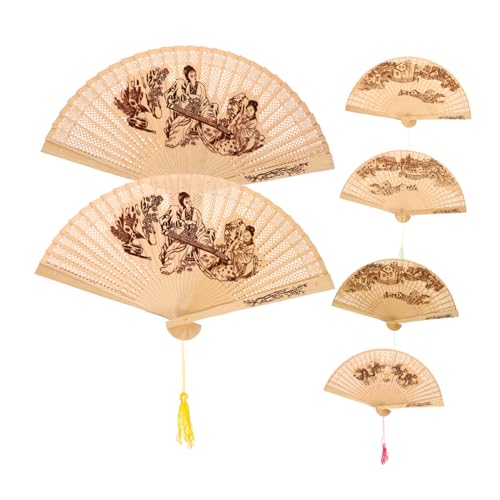 BUGUUYO 6 Stück Holzfächer Vintage Chinesische Handfächer mit Quaste Faltbare Fächer für Hochzeit und Dekoration Duftende Holzfans für und Wanddeko von BUGUUYO