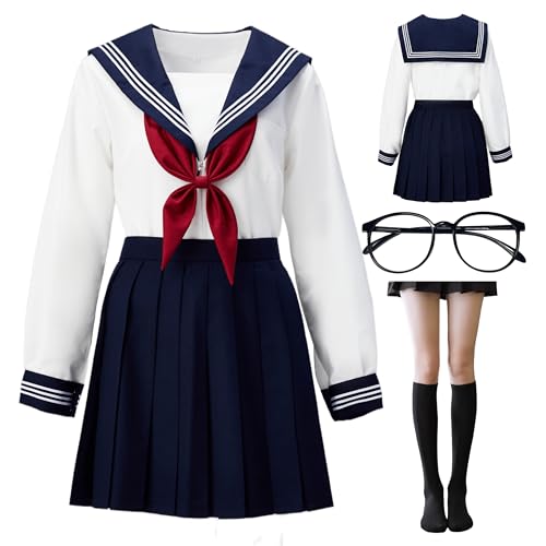 BUITVOZE Japanisches Schulmädchen, Matrosenkleid, Uniform, Anime-Cosplay-Kostüme, Uniform mit Socken, Brillenrahmen-Set, klassisches Weiß, Cosplay-Fotografie, Schulmädchen-Outfit, JK-Uniform-Anzug, BUITVOZE Japanisches Schulmädchen, Matrosenkleid, Uniform, Anime-Cosplay-Kostüme, Uniform mit Socken, Brillenrahmen-Set, klassisches Weiß, Cosplay-Fotografie, Schulmädchen-Outfit, JK-Uniform-Anzug, von BUITVOZE