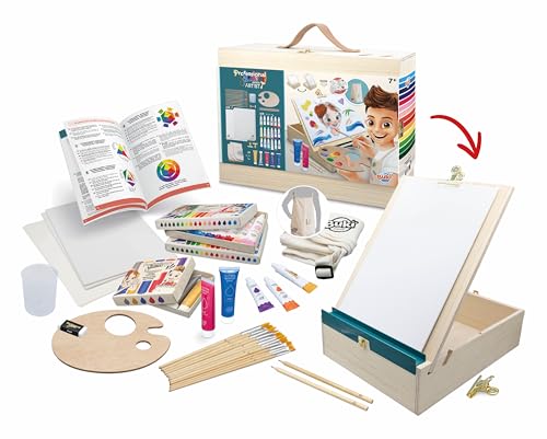 BUKI 5440 - Professional Studio Künstler - Holz-Malkoffer mit Staffelei, Acrylfarben, Leinwänden & Zubehör – Tragbar mit Griff, ab 7 Jahren von BUKI France