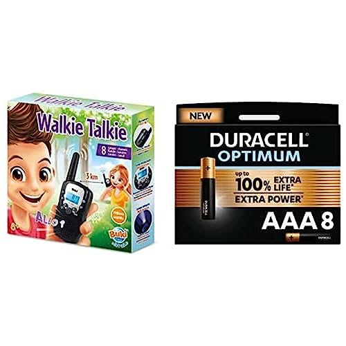 BUKI France TW01 - Walkie-Talkie + Duracell NEU Optimum AAA Micro Alkaline Batterien, 1.5V LR03 MX2400, 8er-Pack von BUKI France