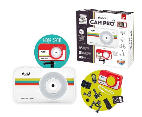 BUKI PV010 - CamPro - 2-in-1 Kamera für Fotos & Videos – Kinder-Actionkamera mit Zubehör für Fahrrad, Helm & Roller - 8+ von BUKI France