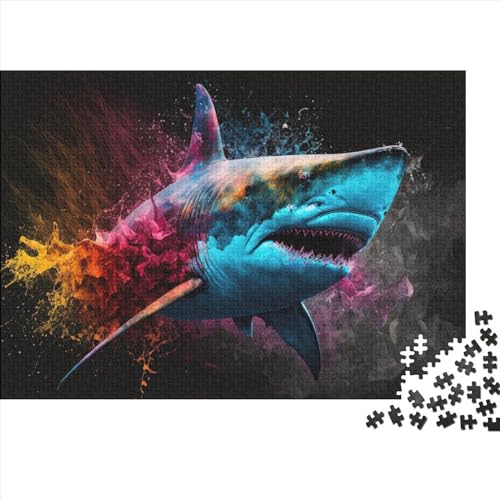 500teiliges Puzzle Hai buntes TierPuzzle Holzpuzzle Familienaktivität 500 Teile (52 x 38 cm) von BUKISA
