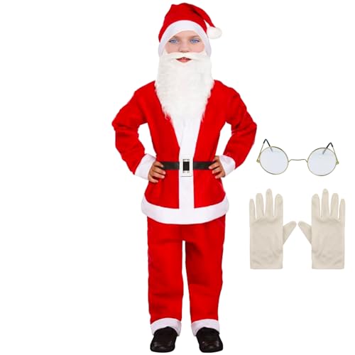 BUKISA Weihnachtsmann-Kostüm, Kinder-Weihnachtsmann-Anzug - Weihnachtsmann-Kostüm für Jungen - Kinder-Weihnachtsmann-Kostüm-Set, Cosplay-Weihnachtsmann-Anzug für Jungen im Alter von 4–12 Jahren von BUKISA
