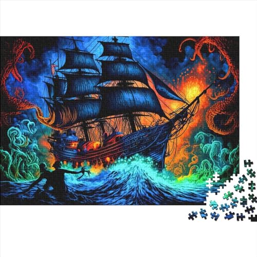 Puzzle 1000 Teile Erwachsenenpuzzle Piratenschiff Puzzles für Jugendliche Holzpuzzles Puzzlespielzeug 1000 Stück (75x50cm) von BUKISA